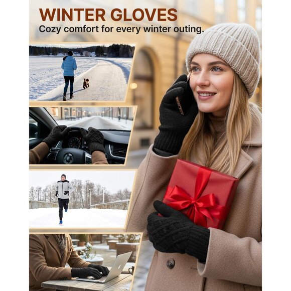 Winter Gloves for Women Men – Warm Touchscreen Knit, Thermal Wool Lining Cold We - Picture 5 of 7